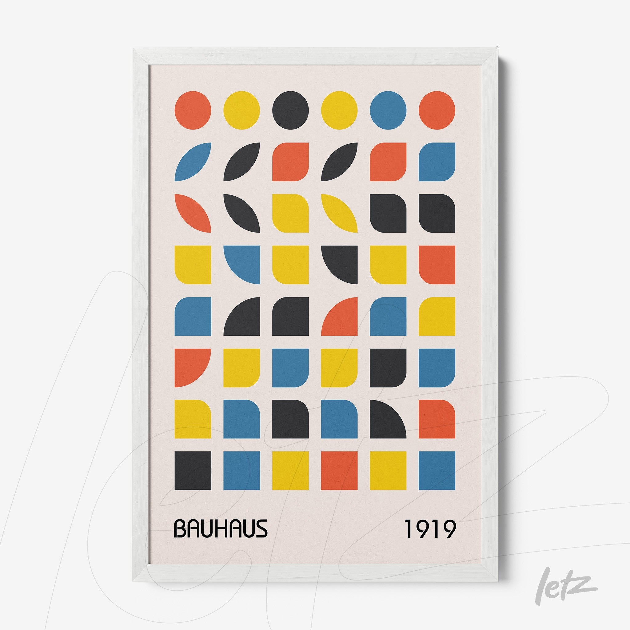 poster print featuring colorful geometric illustration in 1919 Bauhaus style with white frame