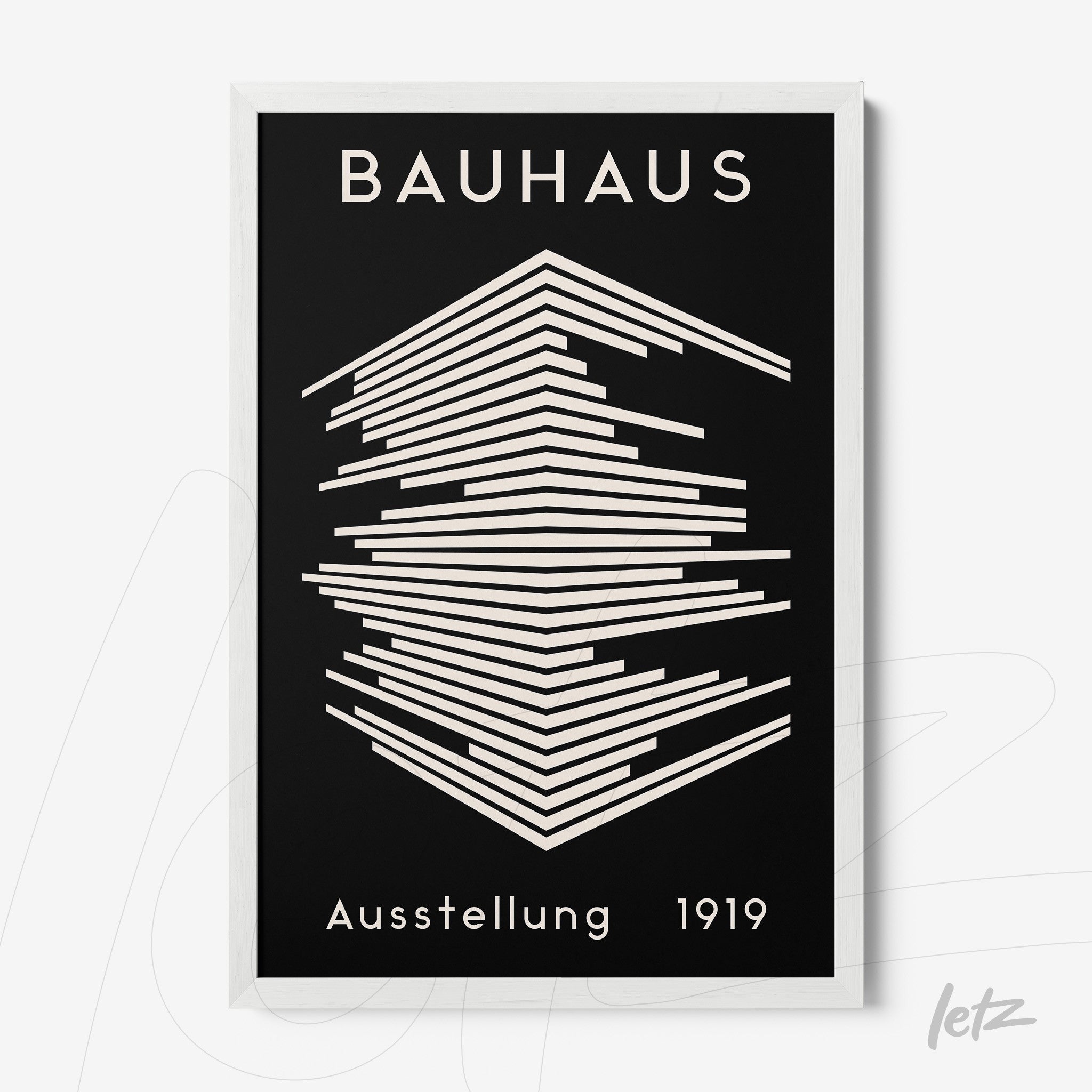 poster with geometric bauhaus style design in white frame