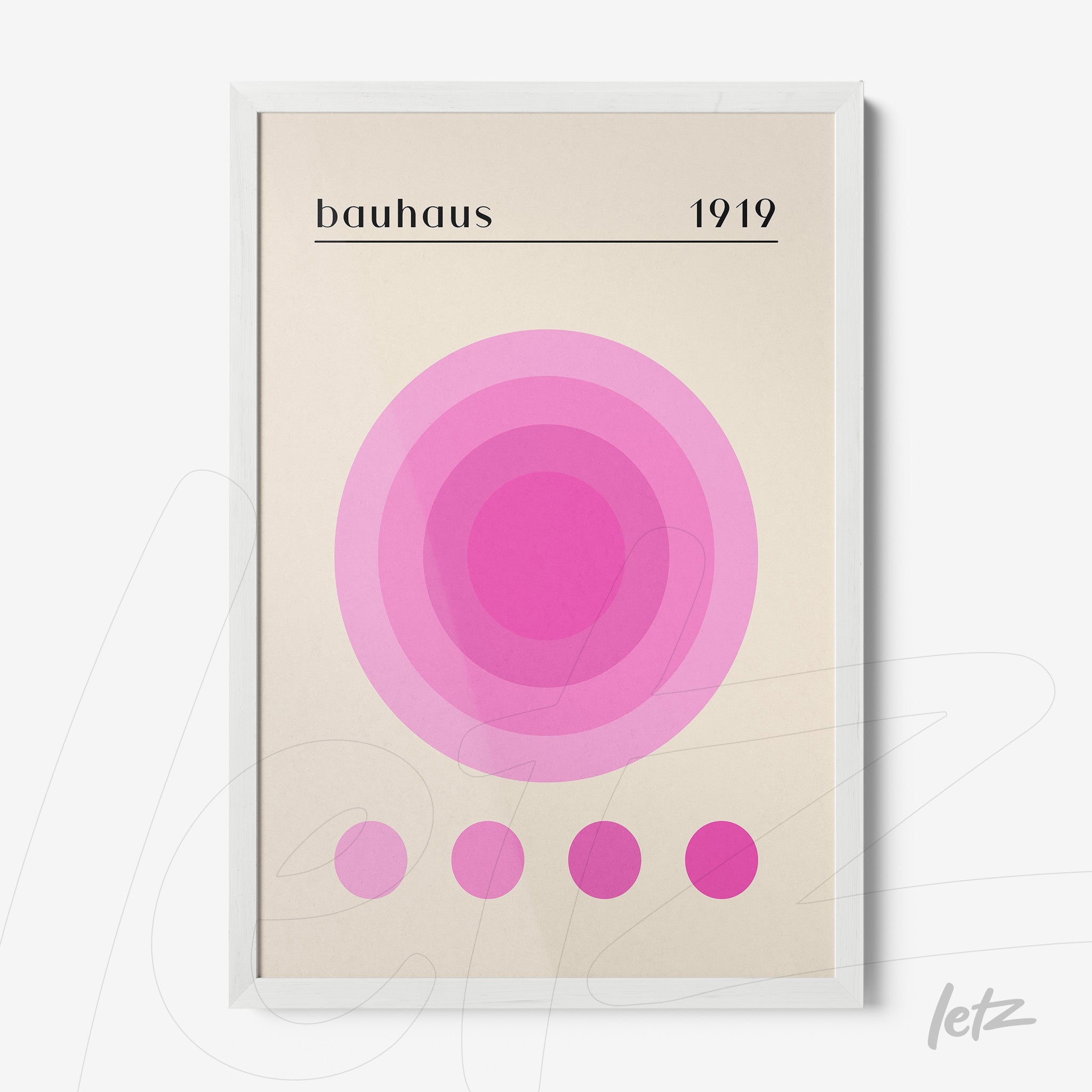 poster print featuring pink geometric design in bauhaus style with white frame