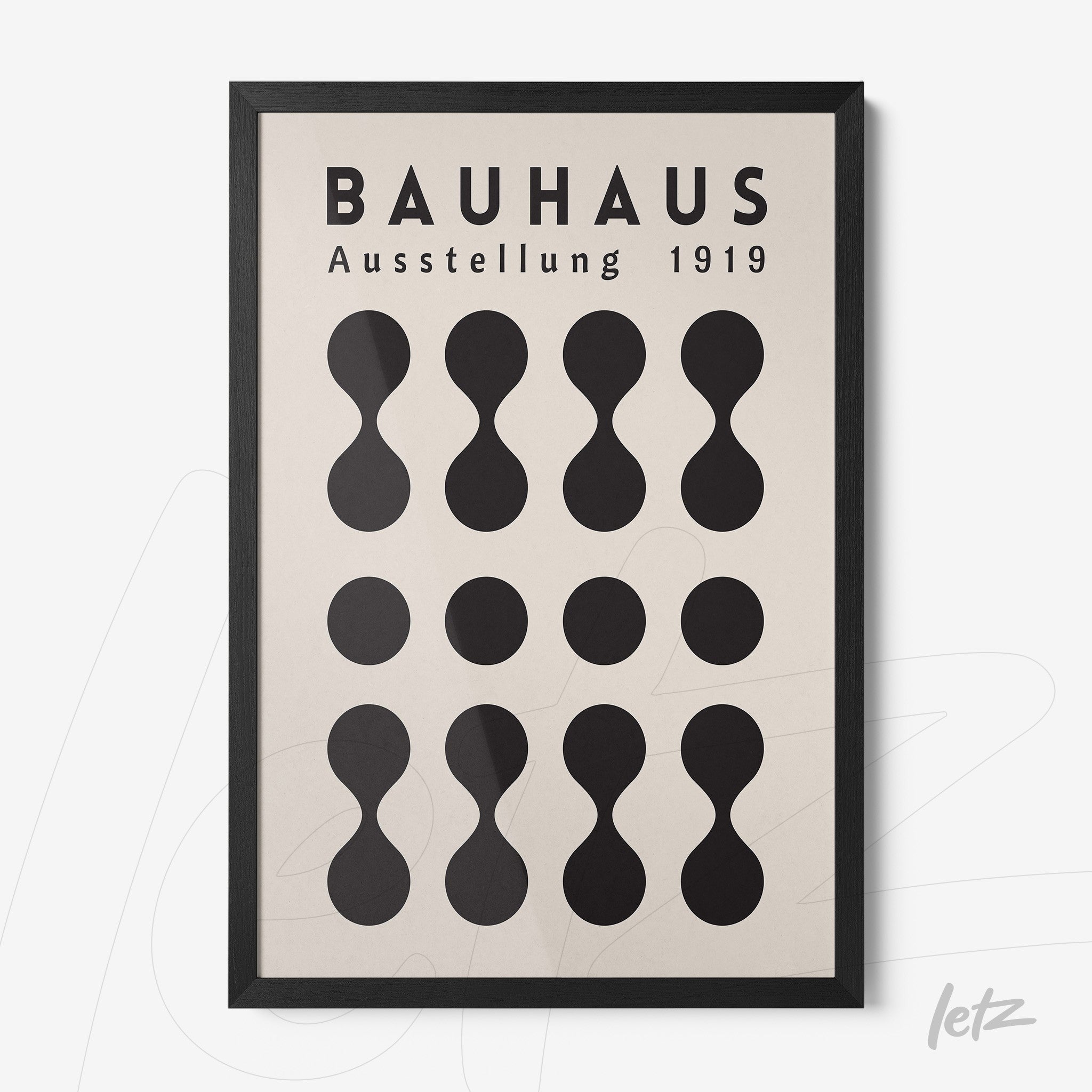 poster print featuring bauhaus-inspired geometric pattern in black frame