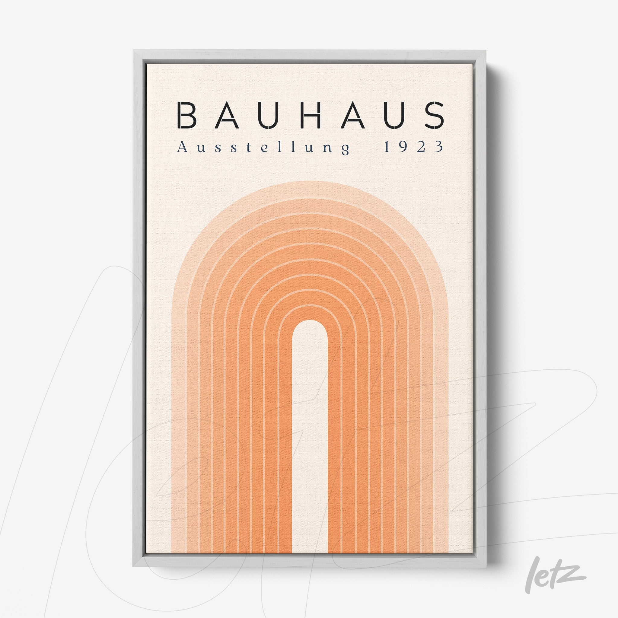 printed poster featuring minimalist Bauhaus design with gray metallic frame