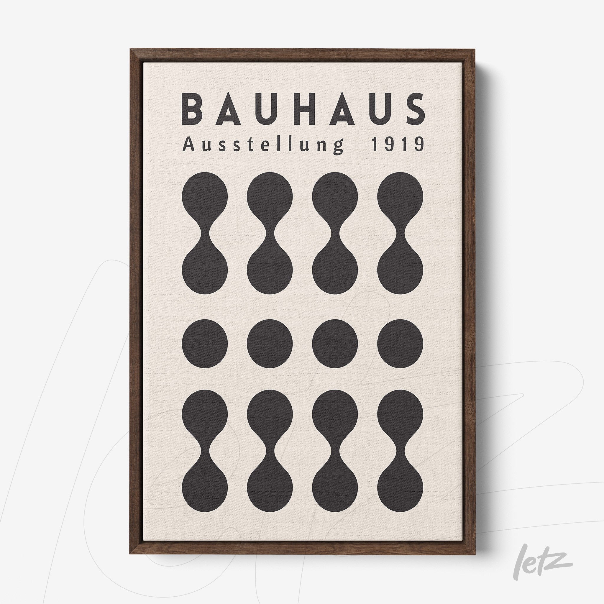 framed wall art of 1919 bauhaus abstract design in dark wood frame