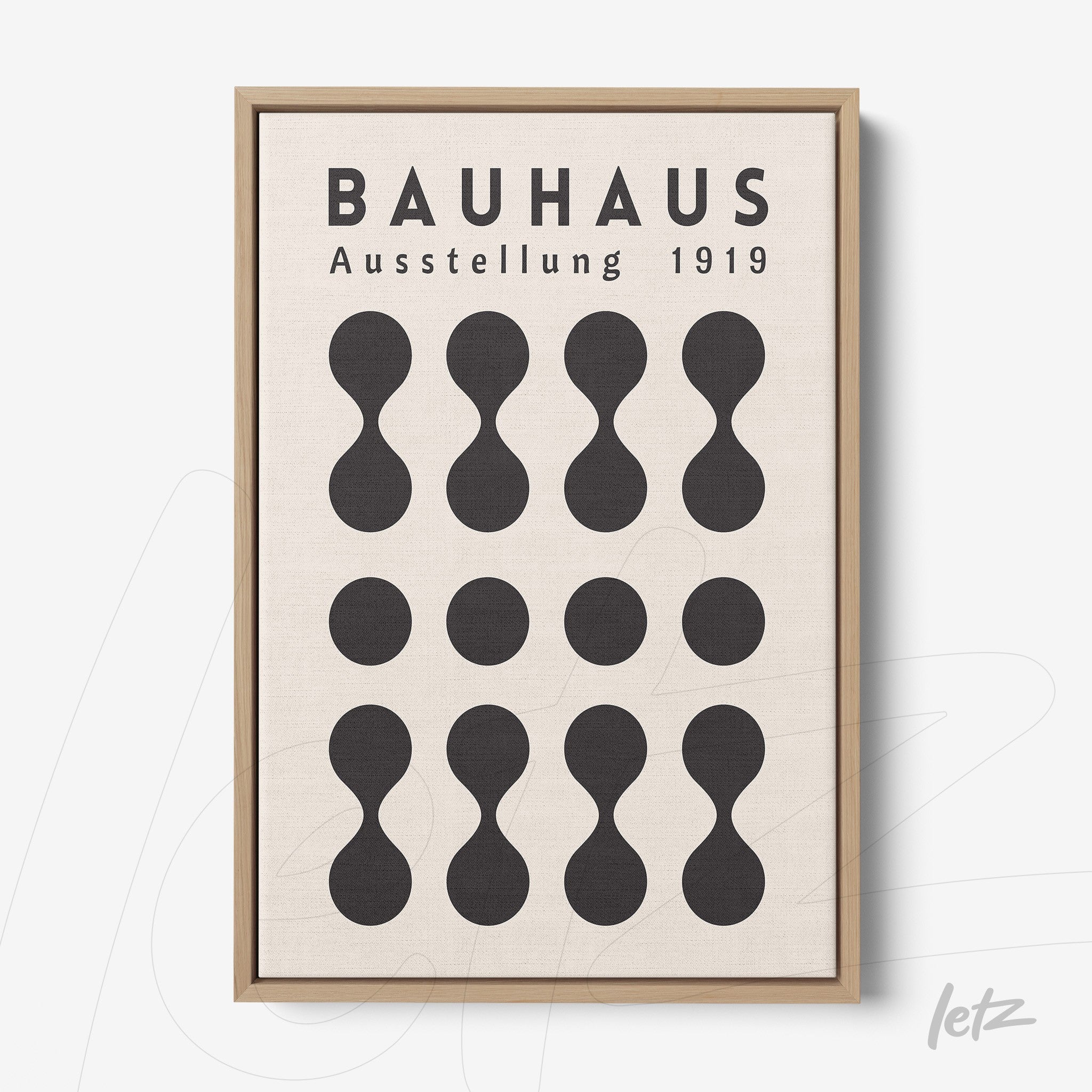 poster print featuring a minimalist Bauhaus inspired design from 1919 in a light frame