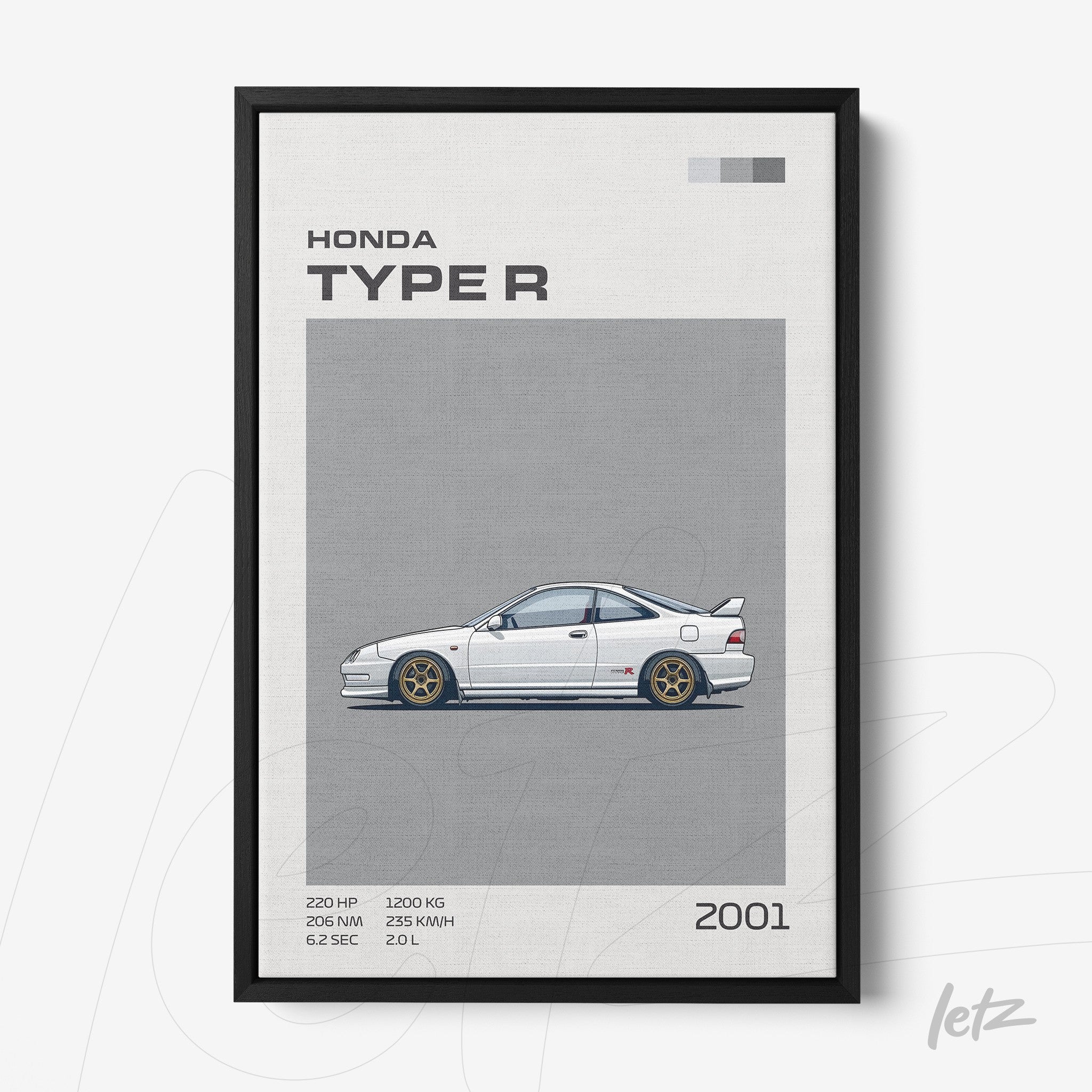 framed minimalist illustration of the 2001 Honda Type R with a black frame
