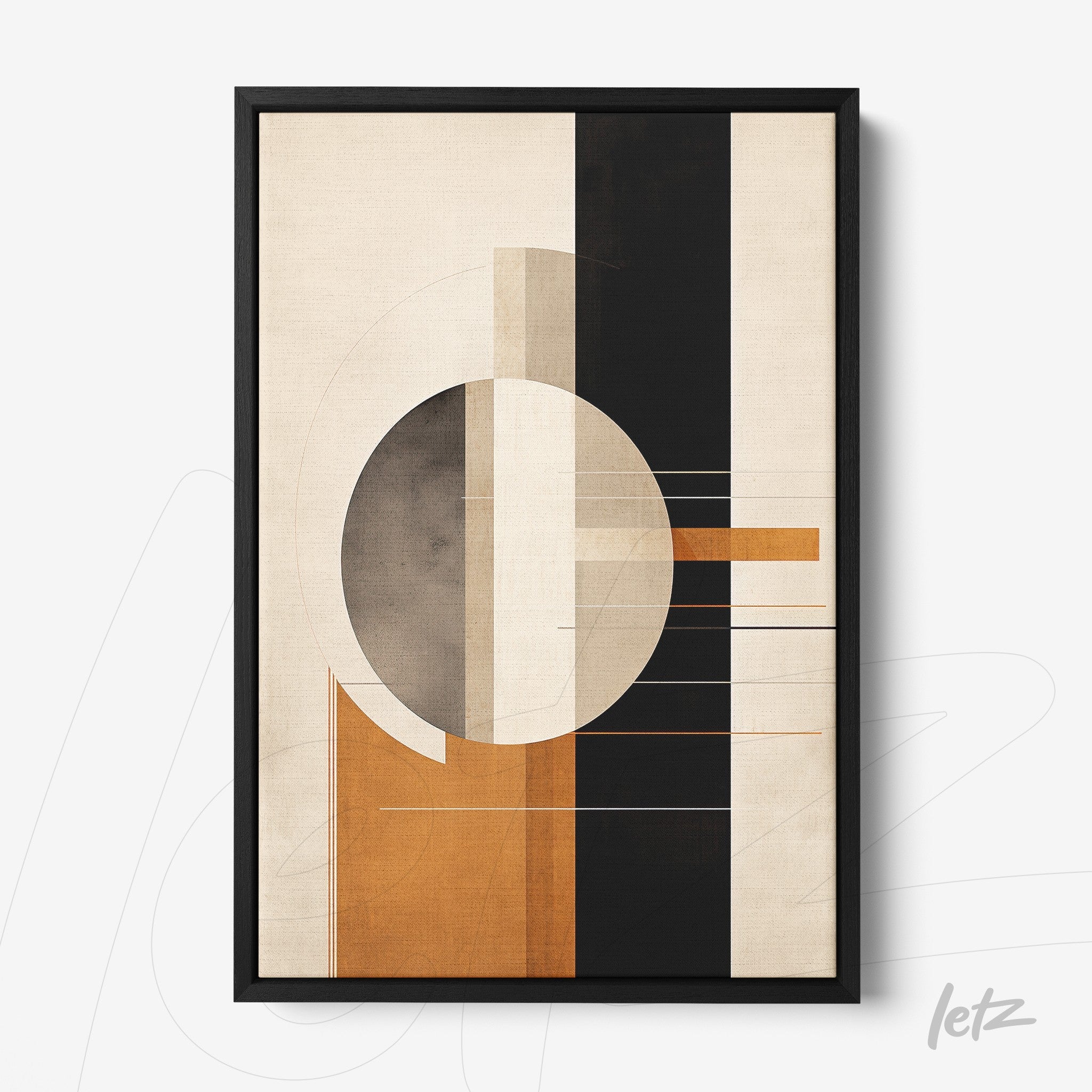 framed wall art featuring abstract design in earthy tones with geometric shapes