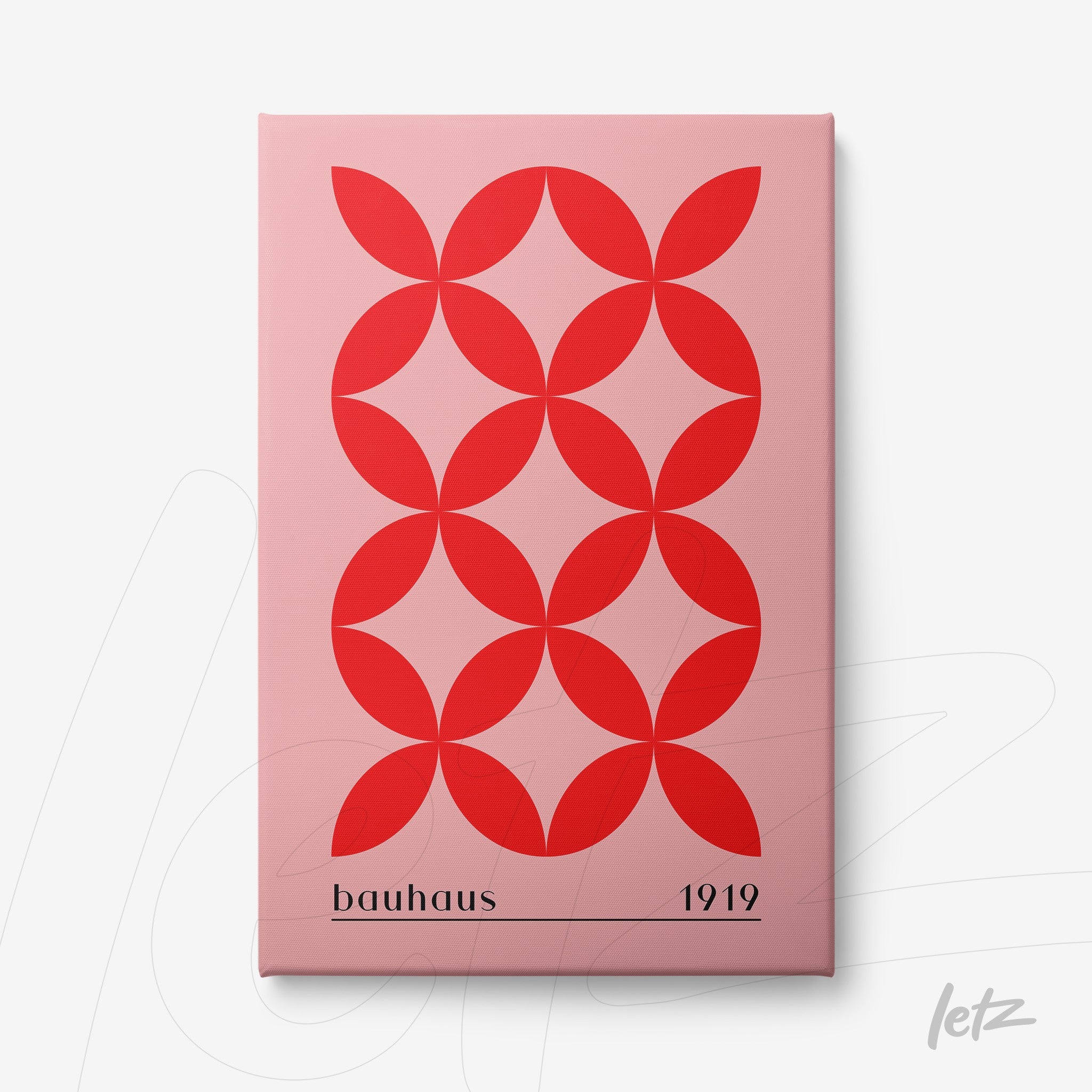 bauhaus style geometric art with red circular pattern on pink background, canvas print