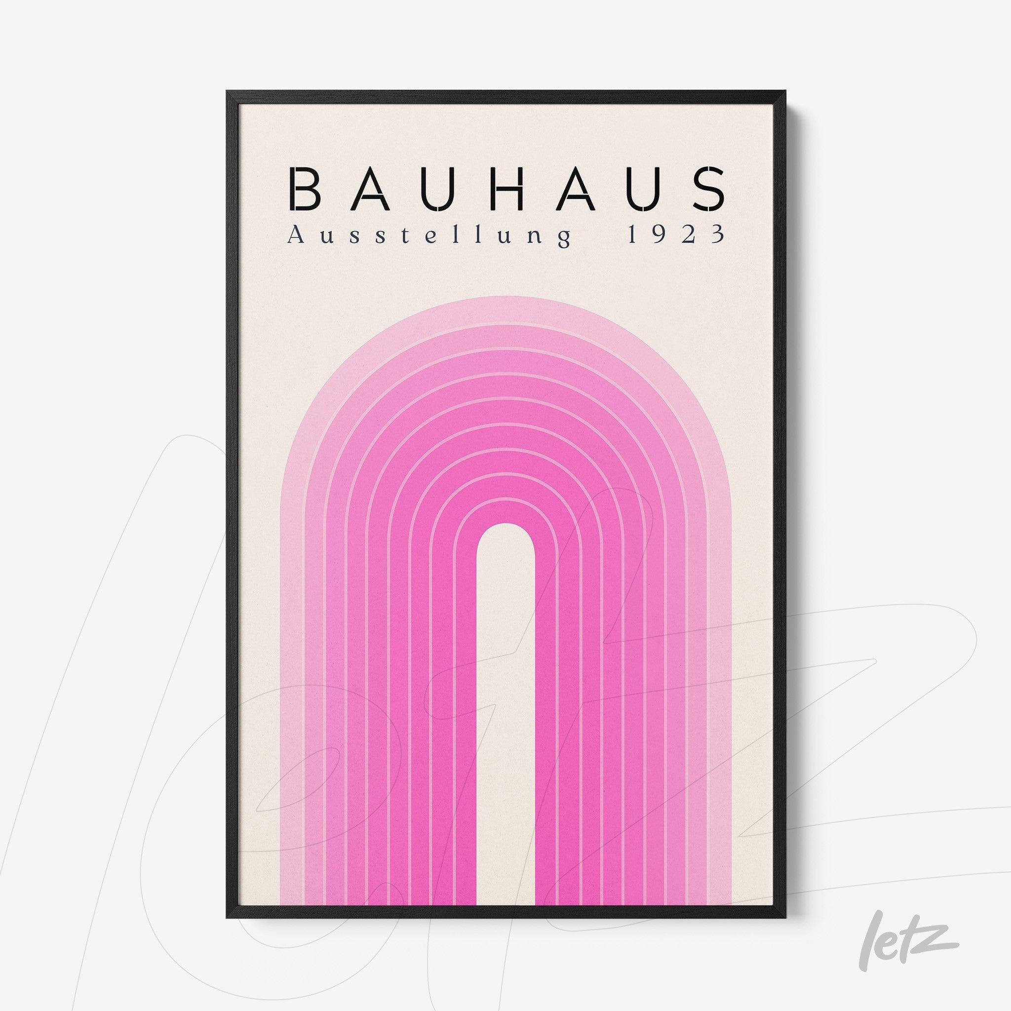 poster print featuring a pink geometric arch with black frame