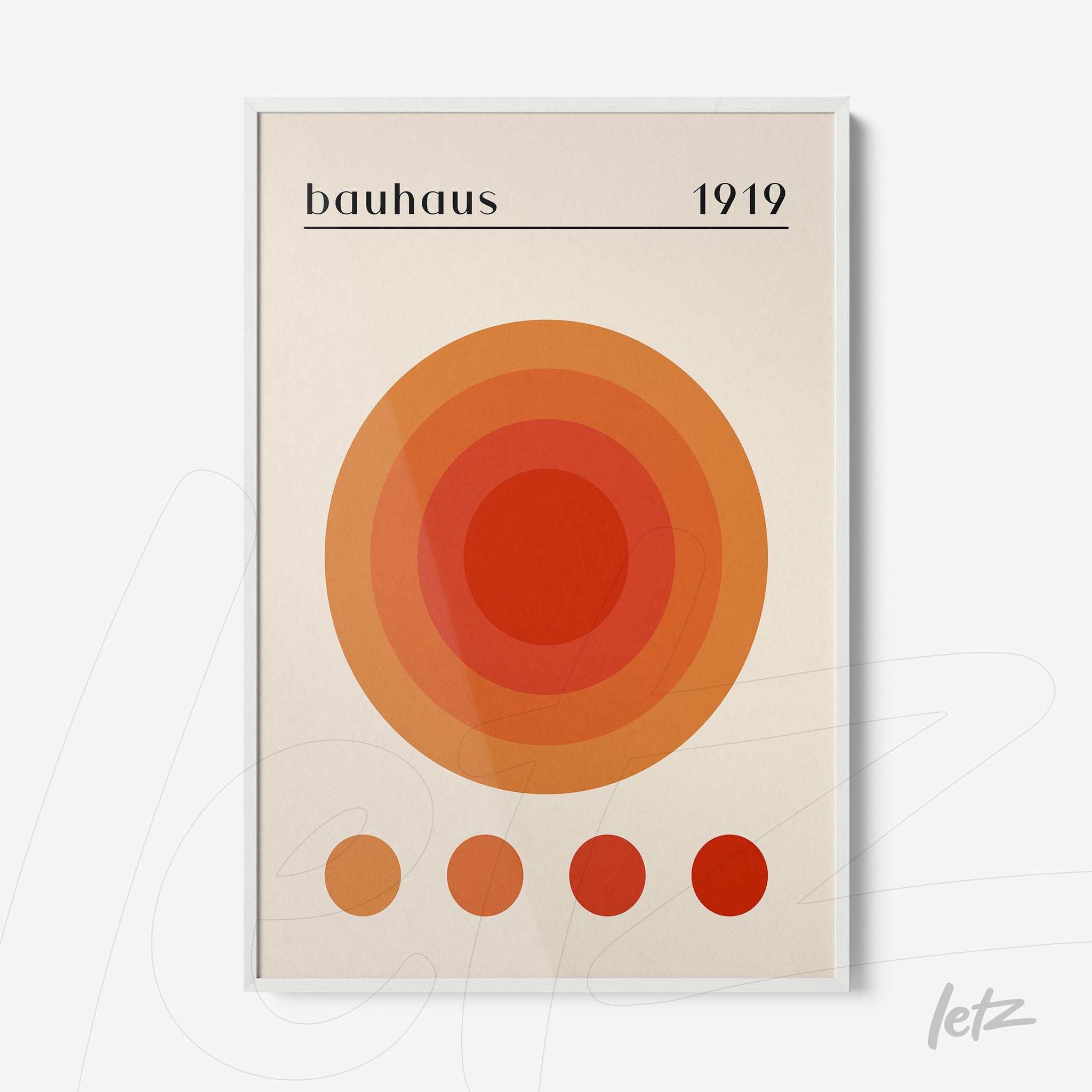 minimalist Bauhaus style art featuring concentric circles in warm tones with a white frame