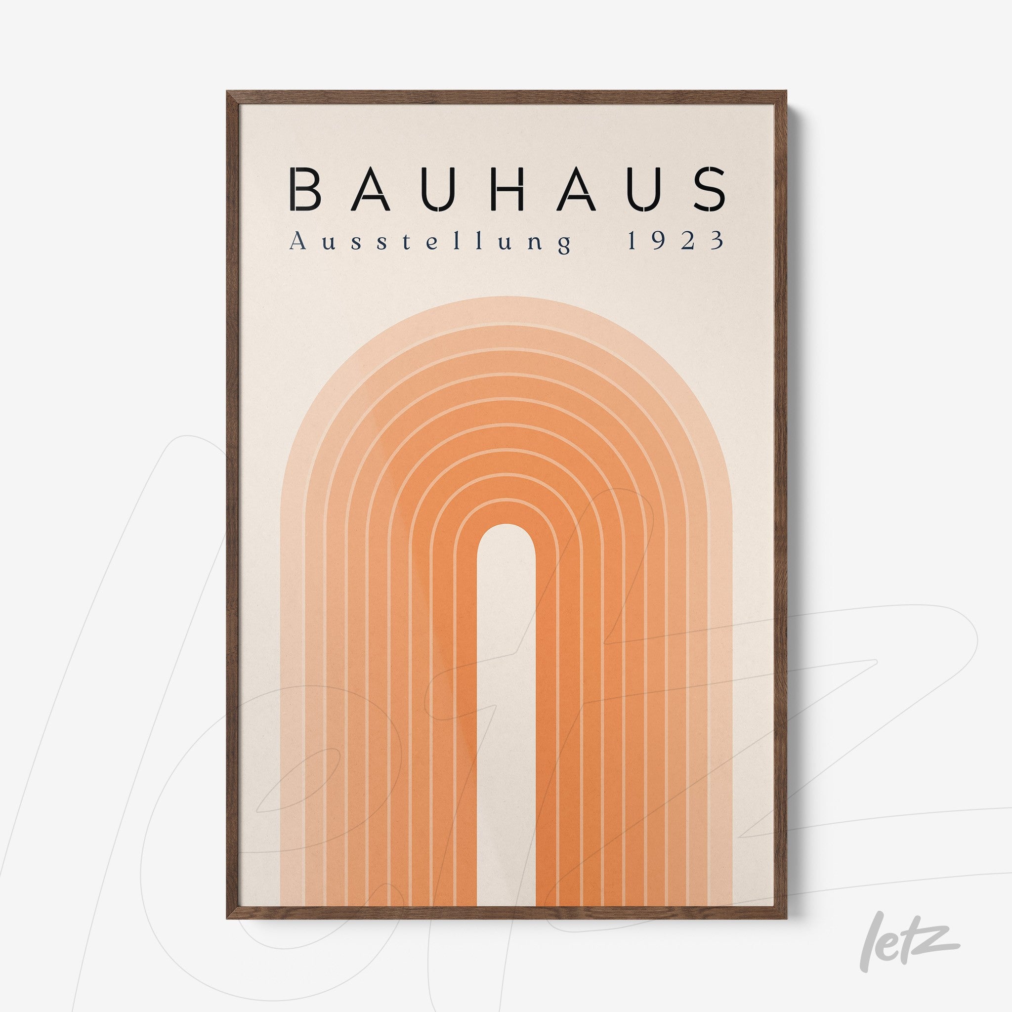 poster print with bauhaus style geometric art in dark wood frame
