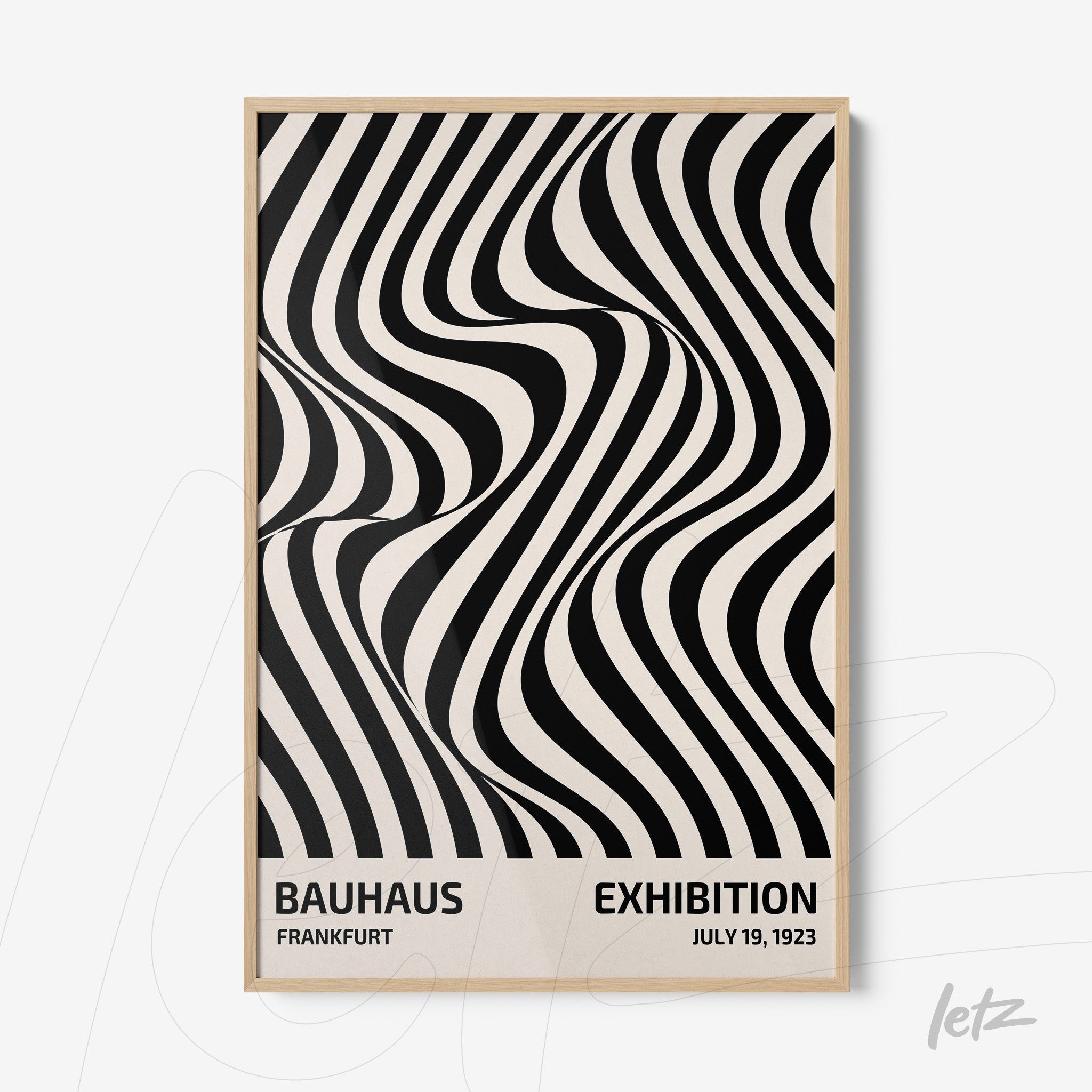 geometric black and white art poster with light frame