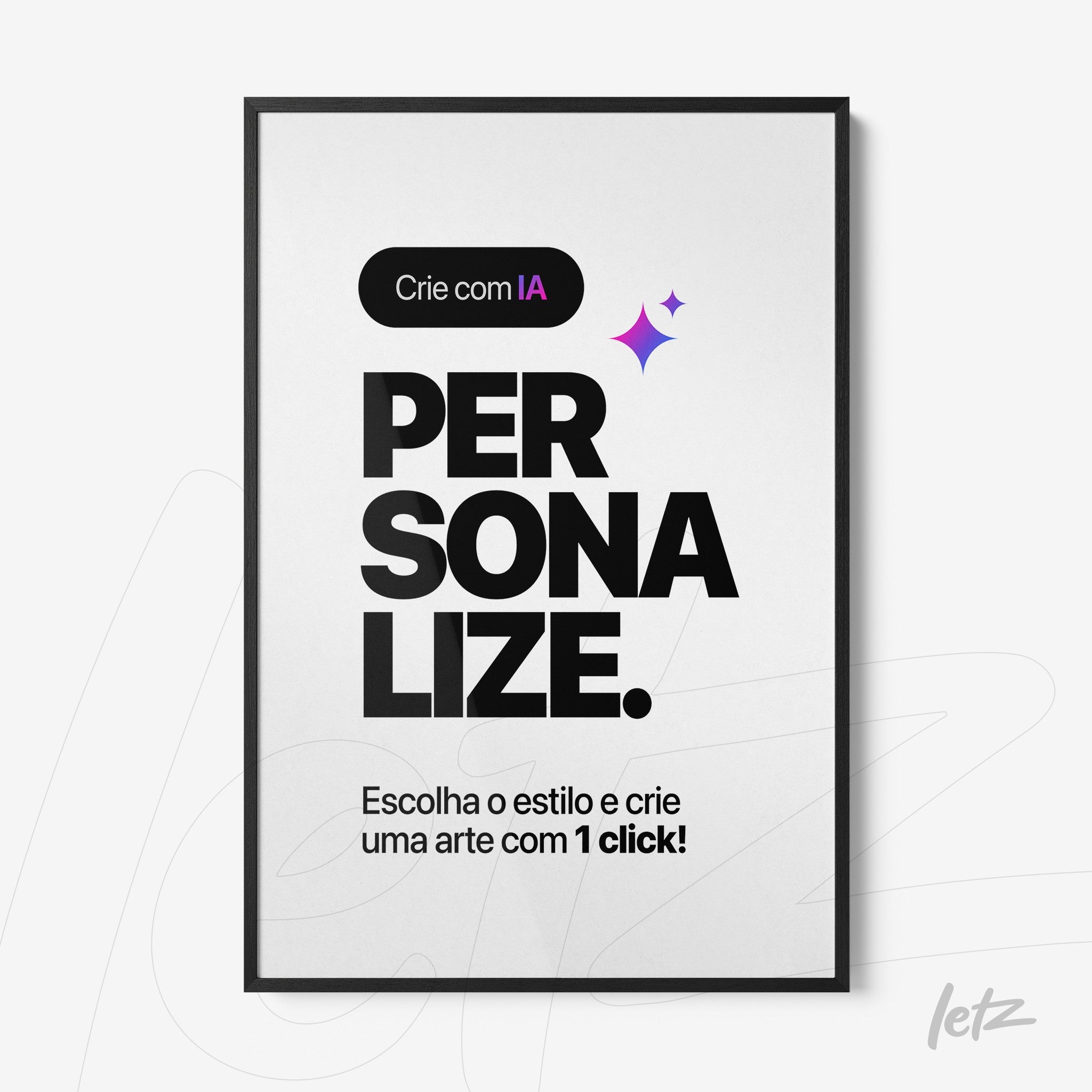 framed wall art featuring bold modern typography about personalization with a black thin frame