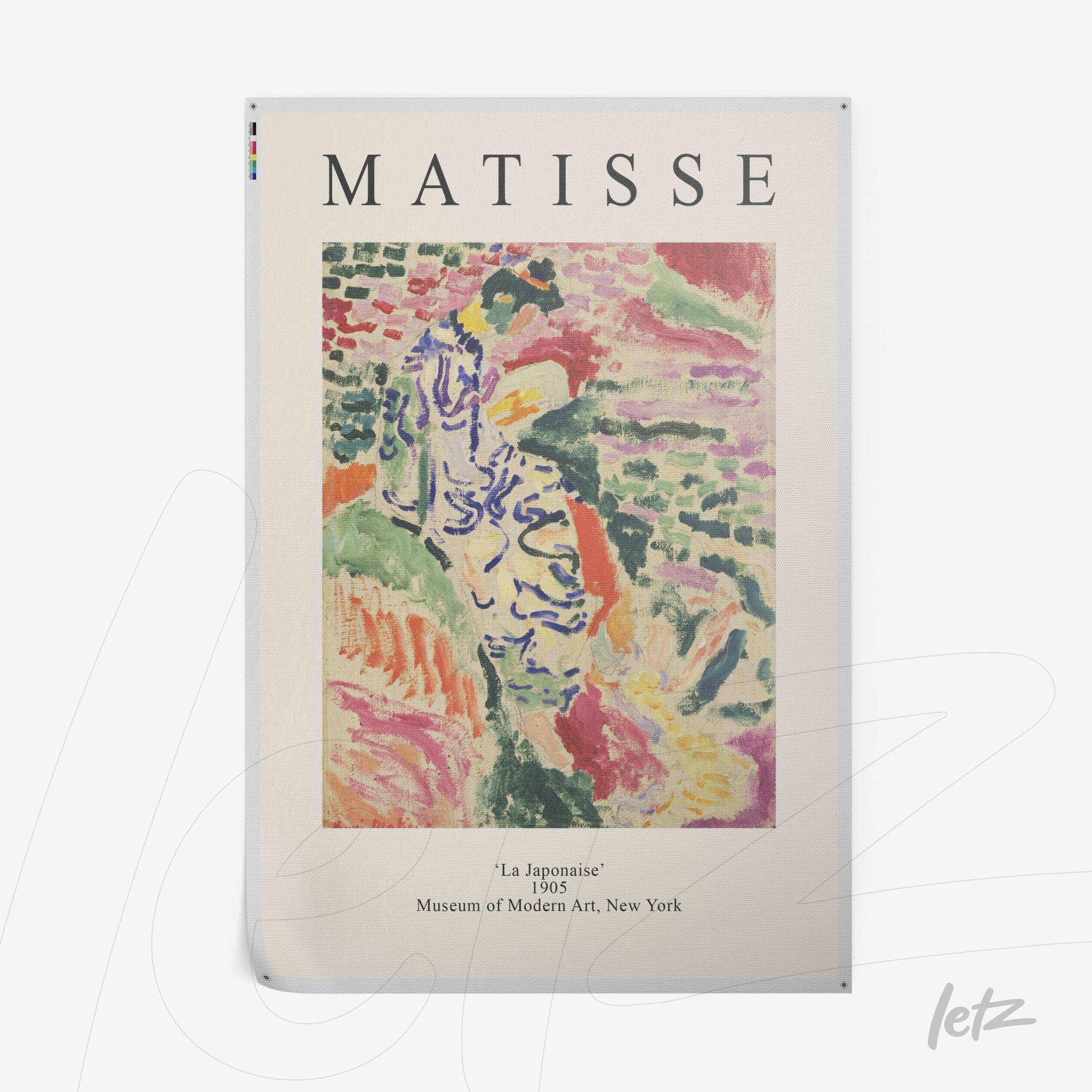 framed art featuring matisse's 'la japonaise' from 1905 in vibrant style with soft colors