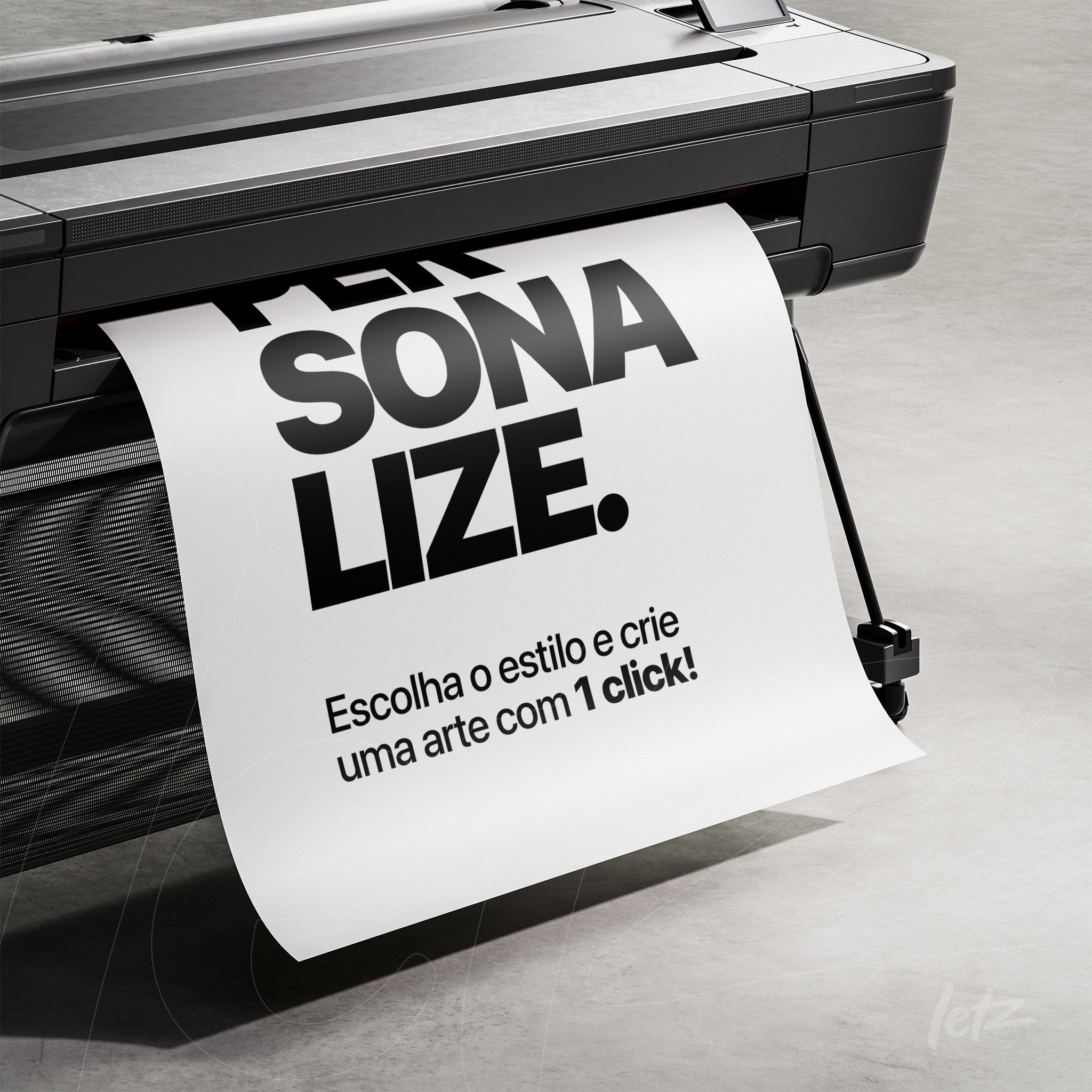 detail of printer with paper coming out featuring bold large text