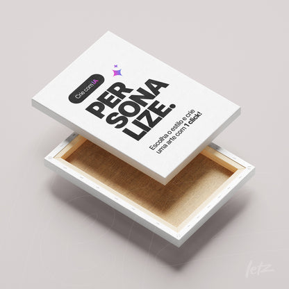 white canvas print with the word personalize in large black letters, opened to reveal the empty interior