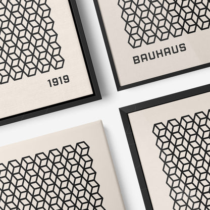 canvas print featuring black geometric pattern and '1919' text shown in four different angles