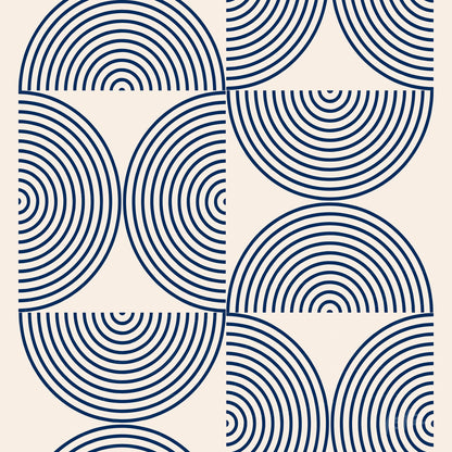 geometric pattern with concentric half circles in blue on a beige background