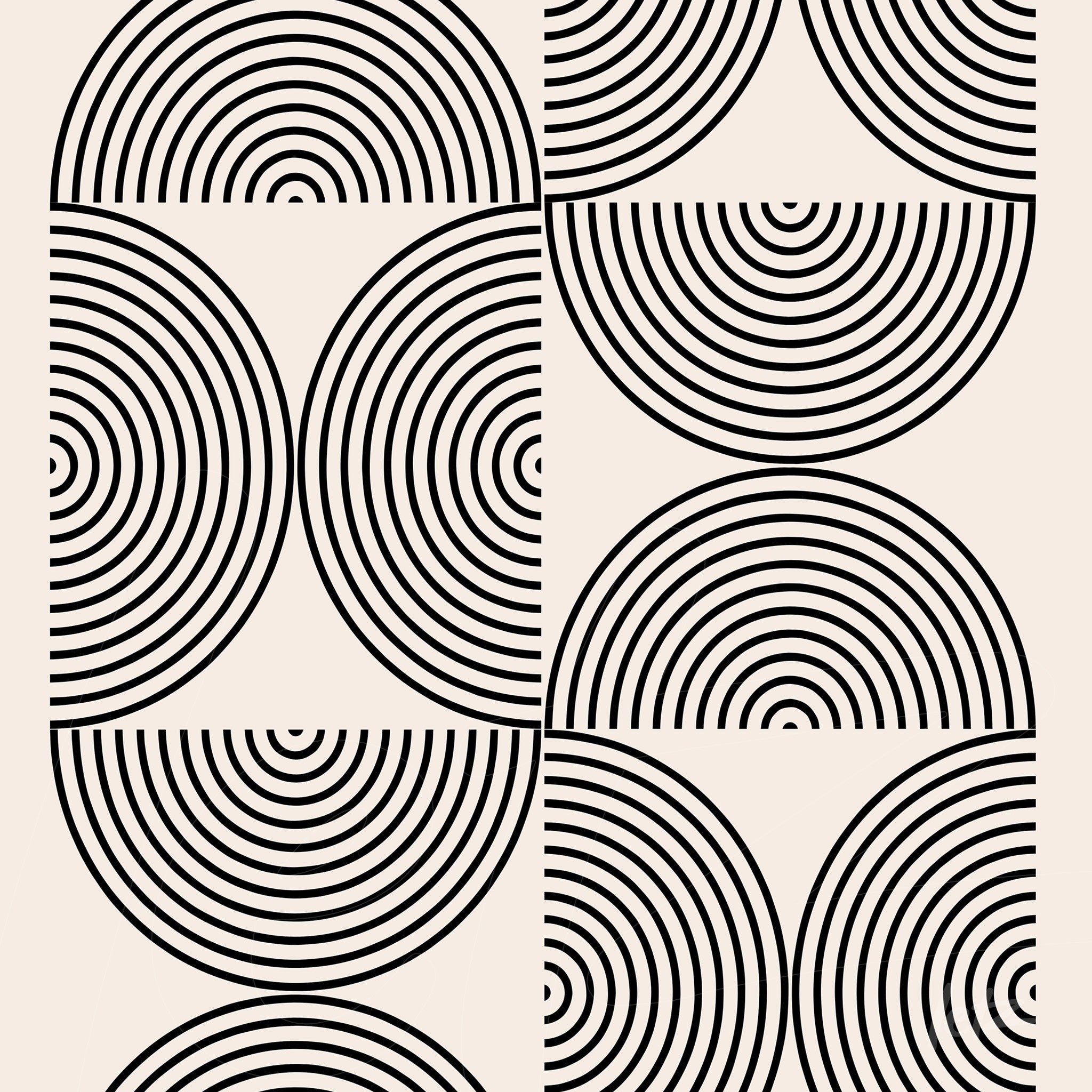 geometric art with black concentric circles on white background