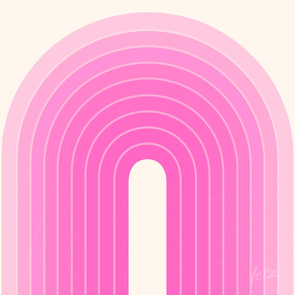 colorful abstract wall art with concentric arches in shades of pink on a light background