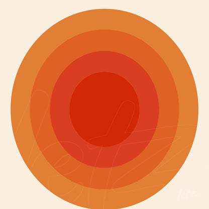 poster print featuring concentric circles in warm shades of orange and red on a beige background