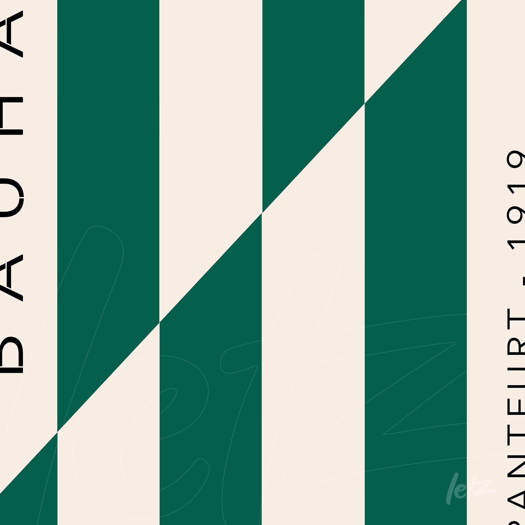 canvas print featuring stylized geometric art in green and beige with side text