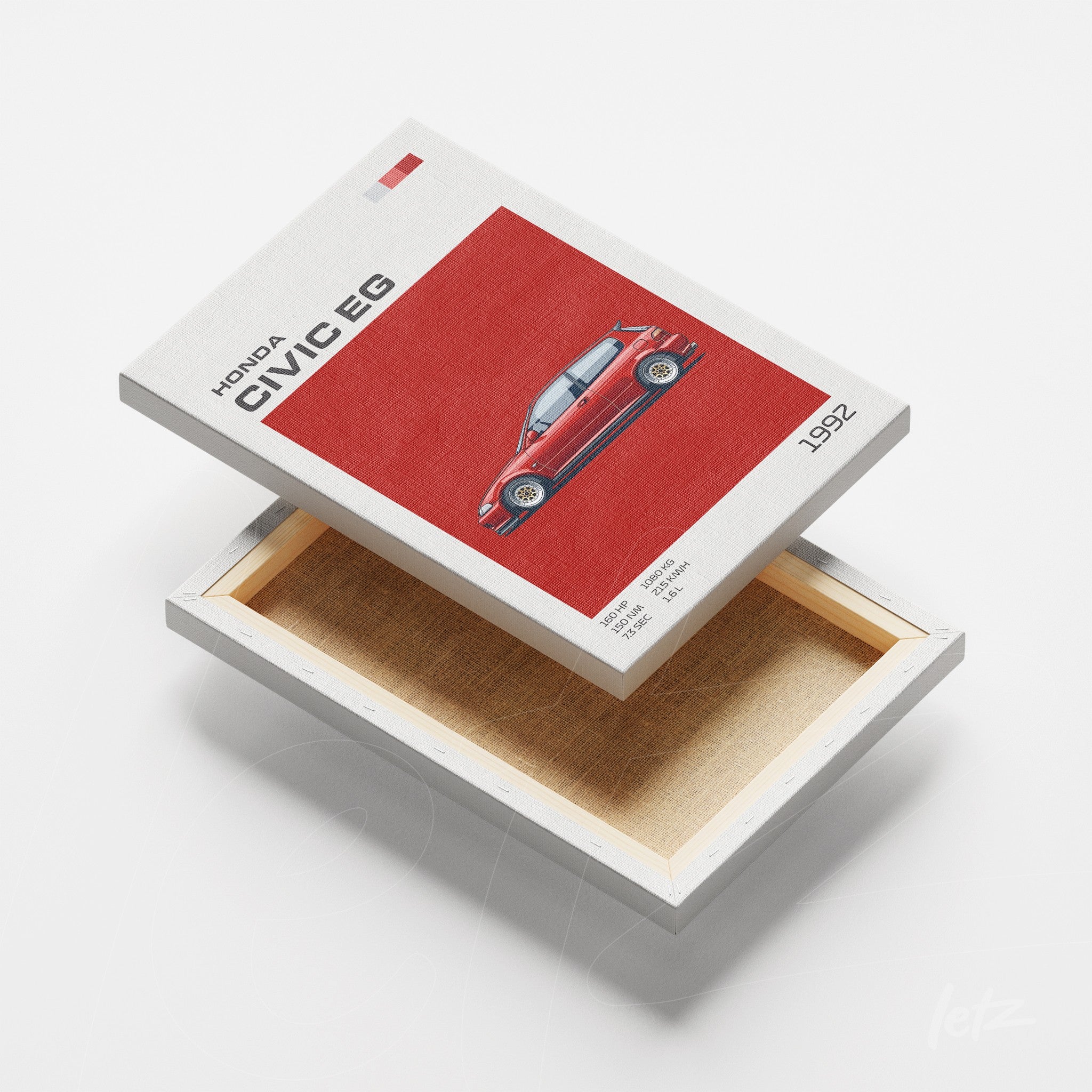 canvas print featuring a stylish illustration of Honda Civic EG on a red background