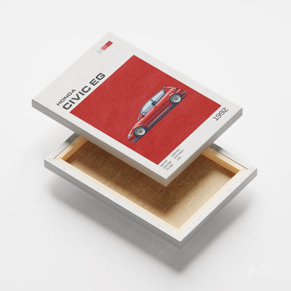 canvas print featuring a stylish illustration of Honda Civic EG on a red background