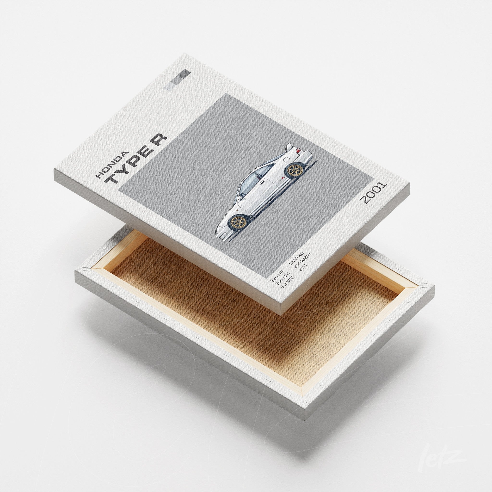 canvas print featuring a technical illustration of the Honda Type R 2001 in a light gray background