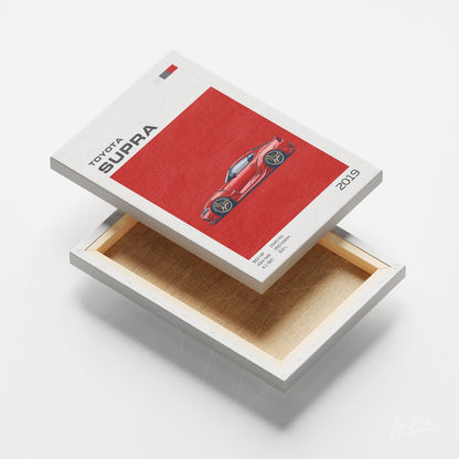 canvas print featuring artwork of 2019 Toyota Supra on red background