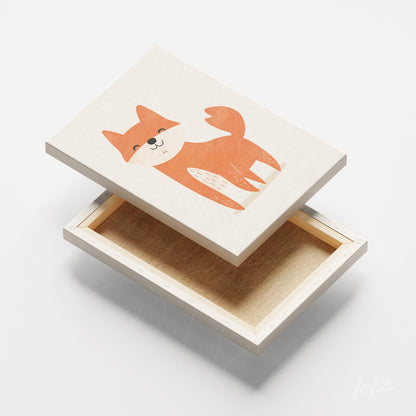 canvas vazio com ilustração de um cachorro laranja na parte superior, mostrando a estrutura de madeira na base