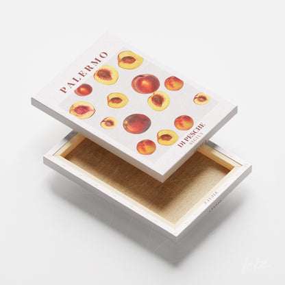 box for a framed art featuring colorful peaches on a light background with the title 'Palermo'