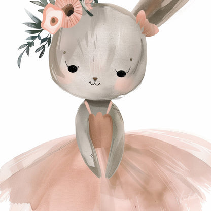 digital illustration of a rabbit in a pink tulle dress with a flower on its head