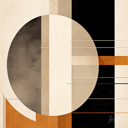 abstract art in earthy tones featuring a geometric composition in black, cream, and brown
