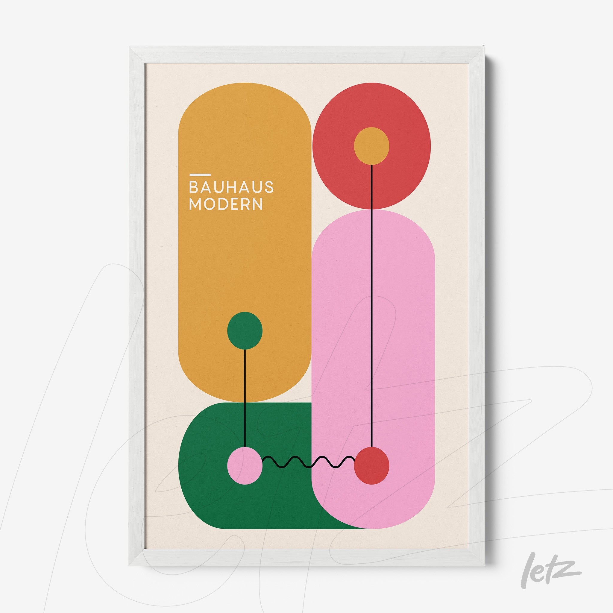 poster print with vibrant geometric art in a white frame