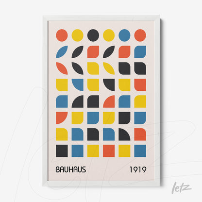 poster print featuring colorful geometric illustration in 1919 Bauhaus style with white frame