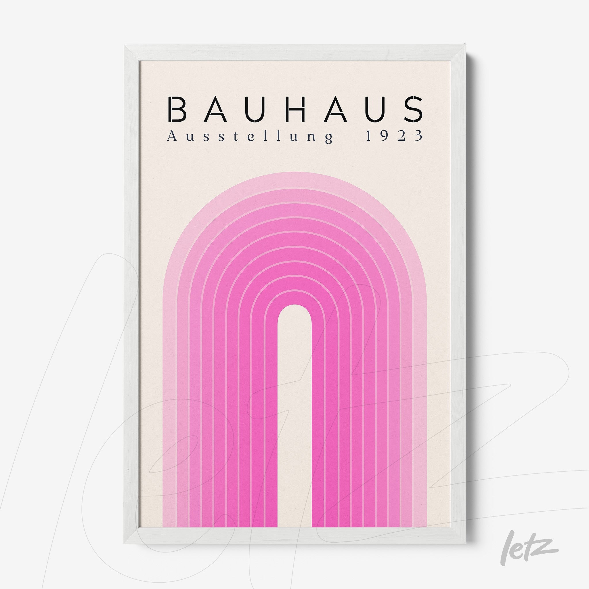 poster print with abstract pink design, thin white frame