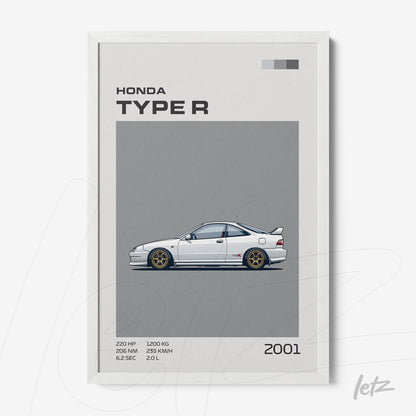 framed minimalist illustration of the 2001 Honda Type R car with white frame