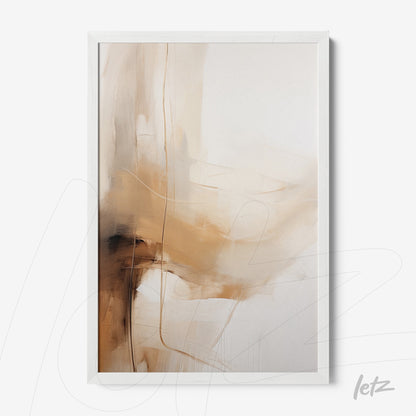 abstract artwork featuring soft textures in shades of beige and brown with a white frame
