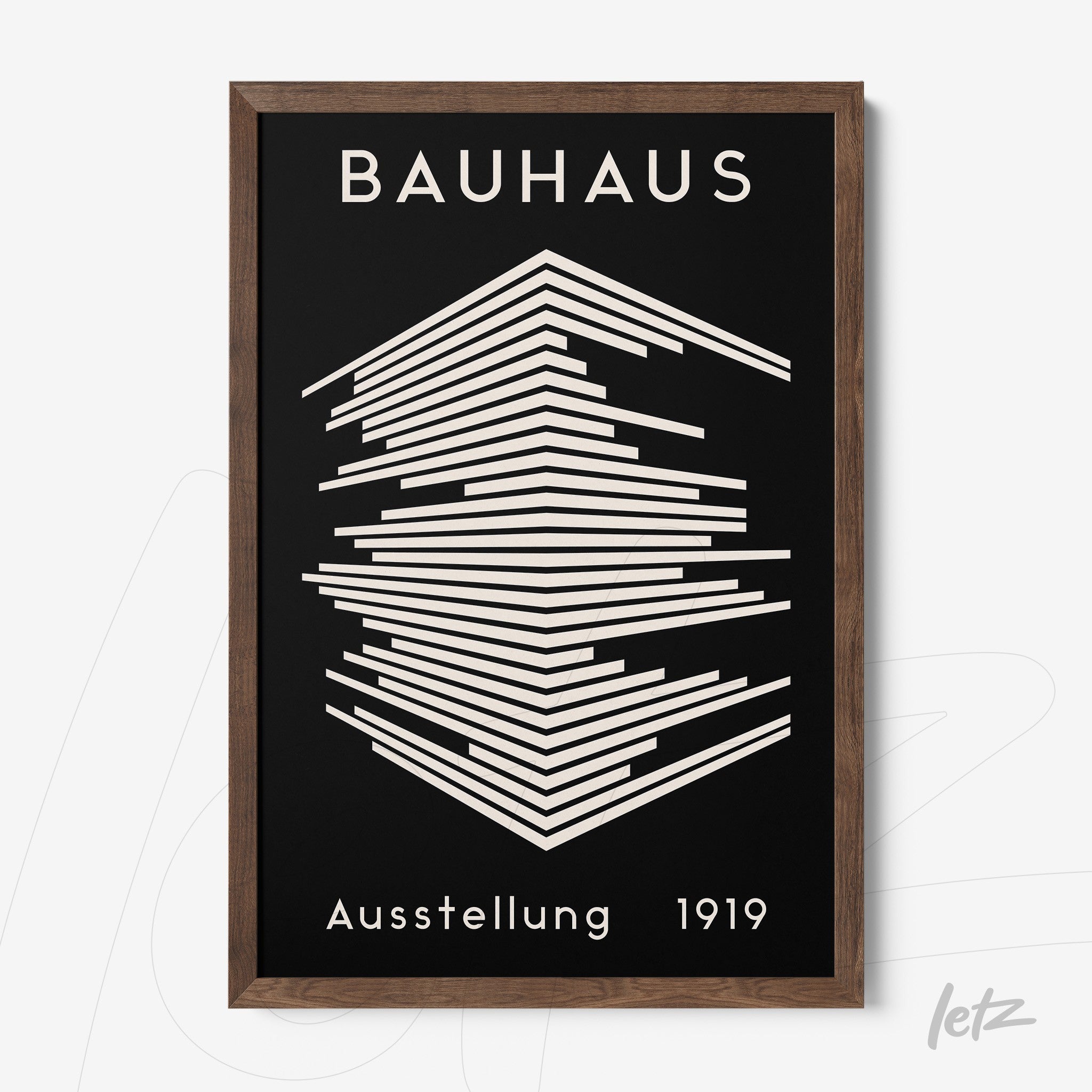 geometric art from the 1919 Bauhaus movement in a dark wood frame