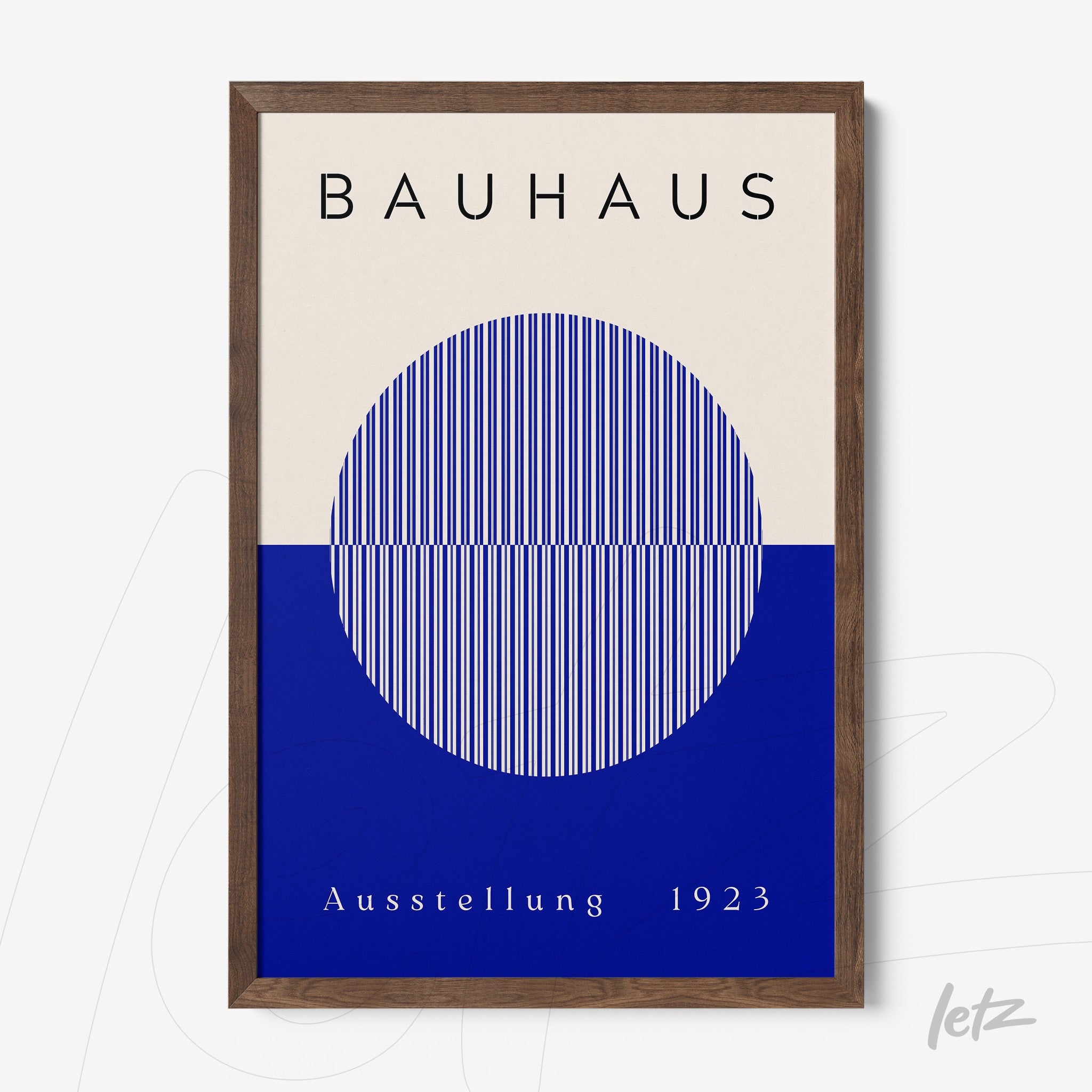 framed art with bauhaus design from 1923 in dark wooden frame
