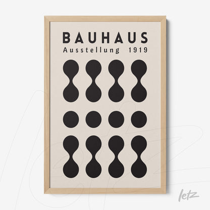 poster print featuring bauhaus geometric design in light wood frame