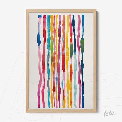 abstract wall art featuring vertical colorful stripes in light frame