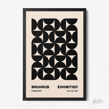 bauhaus style poster print with geometric black and white design and black frame