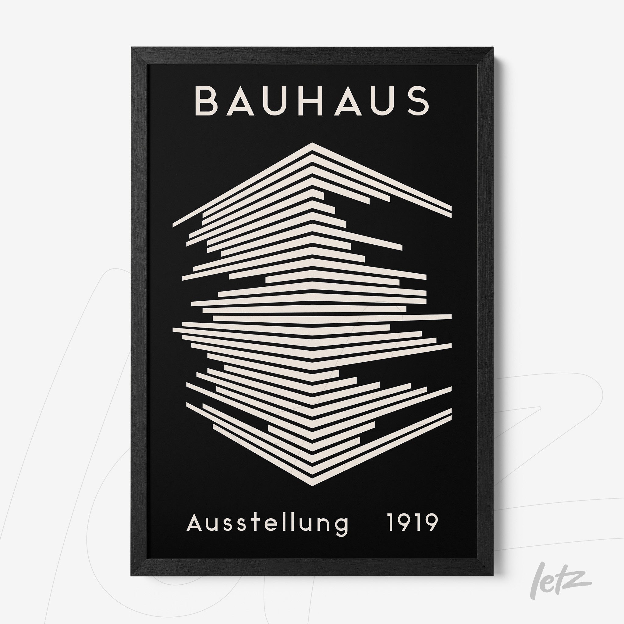 modern poster art of the Bauhaus building in a black frame