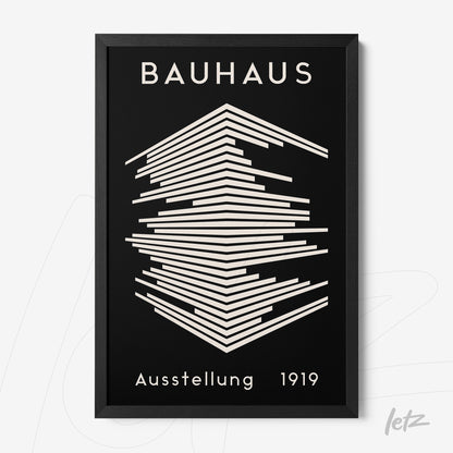 modern poster art of the Bauhaus building in a black frame