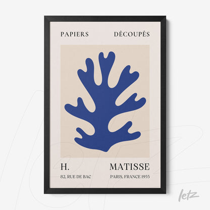 framed modern art print featuring blue coral shapes on light background
