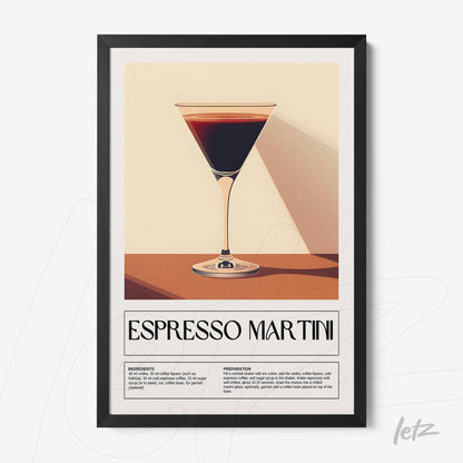 framed art of espresso martini cocktail with black frame and beige background