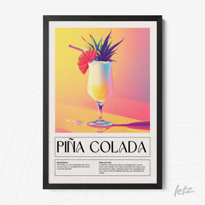 framed colorful digital art of piña colada cocktail with black frame