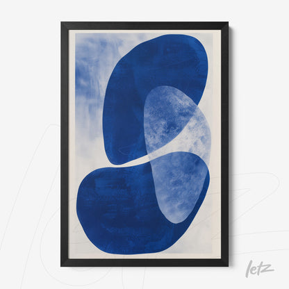 framed abstract wall art featuring organic shapes in shades of blue