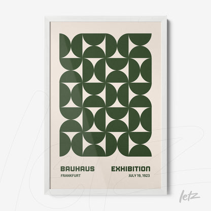 poster print featuring dark green geometric design displayed in white frame