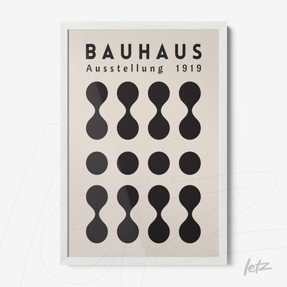 poster print featuring geometric bauhaus style design from 1919 in a slim white frame